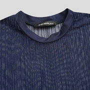 Men See-Through Short Sleeves Slim Shiny Breathable Dance T-shirts Nightclub Camiseta - DancerInn