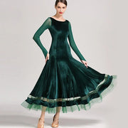 Women Korean Style Glittering Exquisite Velvet Ballroom Dance Dresses Waltzing Tango Dancewear Evening Party Dress - DancerInn