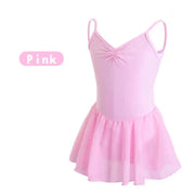 Girls Bowknot Short Sleeve Ballet Dress Gymnastics Leotards Chiffon Skirts for Kids - DancerInn