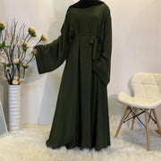 Stylish Hijab Dubai Abaya Long Dresses for Women with Sashes - DancerInn