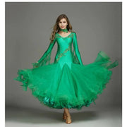 Women V-Neck Hidden Zipper Exquisite Decals Ballroom Dance Competition Dress For Waltz Dress Rumba Dance Costume - DancerInn