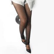 Women Rhinestone Stirrup Fishnet Tights Diamond Glitter Pantyhose Glisten Fishing Net Stockings Dance Stirrup Tights - DancerInn