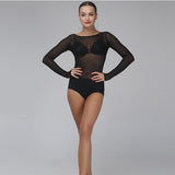 Load image into Gallery viewer, Women Perspective Elastic Long Sleeves Sexy Dance Top Salsa Leotard Latin Jumpsuit Dance Clothes