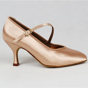 Women Classic Fresh Tan Satin High Heel Soft Outsole Ballroom Dance Shoes Modern Dance Standard Shoes - DancerInn