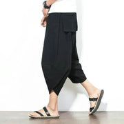 Men Japanese Vintage Striped Baggy Cotton Harem Wide Leg Hip Hop Capri Pants - DancerInn