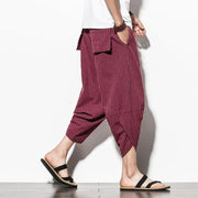 Men Japanese Vintage Striped Baggy Cotton Harem Wide Leg Hip Hop Capri Pants - DancerInn