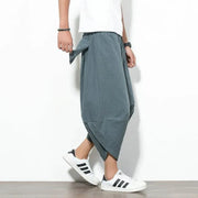 Men Japanese Vintage Striped Baggy Cotton Harem Wide Leg Hip Hop Capri Pants - DancerInn