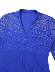 Men Stand Collar Shiny V-neck Dance Gymnastics Leotards Latin Ballroom Tango Rumba Dance Bodysuits - DancerInn