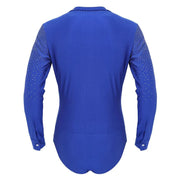 Men Stand Collar Shiny V-neck Dance Gymnastics Leotards Latin Ballroom Tango Rumba Dance Bodysuits - DancerInn