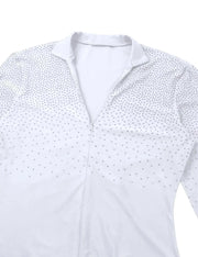 Men Stand Collar Shiny V-neck Dance Gymnastics Leotards Latin Ballroom Tango Rumba Dance Bodysuits - DancerInn