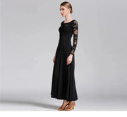 Women Hollow Lace Stitching Big Swing Party Dress Rumba Dance Costumes Waltz Dance Dresses Ballroom Gown - DancerInn