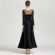 Women Velvet Perspective Stitching Elastic Elegant Waltz Ballroom Dress Ball Gown Dance Clothing YL9047 - DancerInn