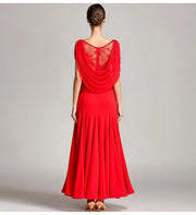 Women Special Neck Design Gauze Joint Lace Short Sleeves Long Hemline Ballroom Waltz Dresses for Foxtrot Flamenco Dance - DancerInn