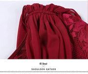 Women Special Neck Design Gauze Joint Lace Short Sleeves Long Hemline Ballroom Waltz Dresses for Foxtrot Flamenco Dance - DancerInn