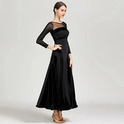 Women Velvet Perspective Stitching Elastic Elegant Waltz Ballroom Dress Ball Gown Dance Clothing YL9047 - DancerInn