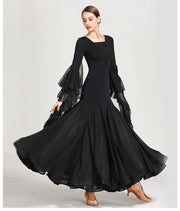 Women Perspective Ultra-thin Elegant Chiffon Yarn Waltzing Tango Dancing Dress Ballroom Costume - DancerInn