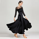 Laden Sie das Bild in den Galerie-Viewer, Women Velvet Perspective Stitching Elastic Elegant Waltz Ballroom Dress Ball Gown Dance Clothing YL9047