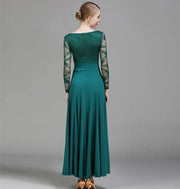 Women Hollow Lace Stitching Big Swing Party Dress Rumba Dance Costumes Waltz Dance Dresses Ballroom Gown - DancerInn