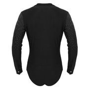 Men Stand Collar Shiny V-neck Dance Gymnastics Leotards Latin Ballroom Tango Rumba Dance Bodysuits - DancerInn