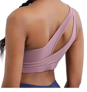 Women One Shoulder Dance Sports Top Crop Athletic Vest Gym Sports Bra Sportswear - DancerInn
