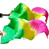 Laden Sie das Bild in den Galerie-Viewer, Multi Colors Imitation Silk Belly Dance Fans Handmade Dyed Silk Belly Dance Long Fan Chinese Dance Fans