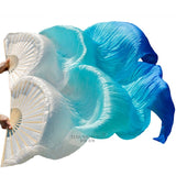 Laden Sie das Bild in den Galerie-Viewer, Multi Colors Imitation Silk Belly Dance Fans Handmade Dyed Silk Belly Dance Long Fan Chinese Dance Fans