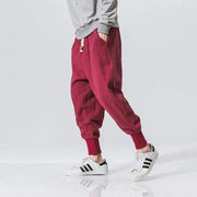 Men Solid Color Cotton Linen Jogger Trousers Streetwear Casual Harem Cargo Hip Hop Pants - DancerInn