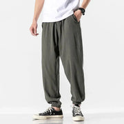 Men Solid Color Cotton Linen Jogger Trousers Streetwear Casual Harem Cargo Hip Hop Pants - DancerInn