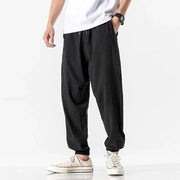Men Solid Color Cotton Linen Jogger Trousers Streetwear Casual Harem Cargo Hip Hop Pants - DancerInn