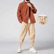 Men Solid Color Cotton Linen Jogger Trousers Streetwear Casual Harem Cargo Hip Hop Pants - DancerInn