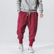 Men Solid Color Cotton Linen Jogger Trousers Streetwear Casual Harem Cargo Hip Hop Pants - DancerInn