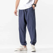 Men Solid Color Cotton Linen Jogger Trousers Streetwear Casual Harem Cargo Hip Hop Pants - DancerInn