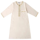 Kaftan et thobe pour enfants-Tunique islamique à manches longues et col rond brodé pour garçons - Beige / S