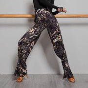 Black Dance Pants - Leopard Wide Leg Pants for Women Latin, Samba, Tango Performance - DancerInn Leopard 1 / L