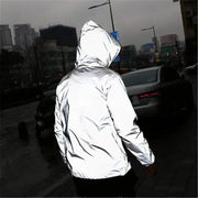 Men Plus Size ull Reflective Windbreaker Waterproof Dance Jacket Hip Hop Loose Hooded Coats - DancerInn