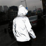 Laden Sie das Bild in den Galerie-Viewer, Men Plus Size ull Reflective Windbreaker Waterproof Dance Jacket Hip Hop Loose Hooded Coats