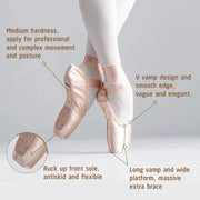 Women Professional Satin Ribbons Ballet Pointe Shoes for Girls Ladies - DancerInn