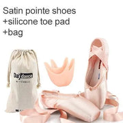 Women Professional Satin Ribbons Ballet Pointe Shoes for Girls Ladies - DancerInn