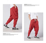 Men Solid Color Cotton Linen Jogger Trousers Streetwear Casual Harem Cargo Hip Hop Pants - DancerInn