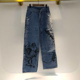 Laden Sie das Bild in den Galerie-Viewer, Women Printing Loose Casual Denim Wide Leg Tide Hip-hop Pants SH4395