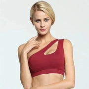 Women One Shoulder Dance Sports Top Crop Athletic Vest Gym Sports Bra Sportswear - DancerInn