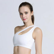 Women One Shoulder Dance Sports Top Crop Athletic Vest Gym Sports Bra Sportswear - DancerInn