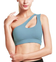 Women One Shoulder Dance Sports Top Crop Athletic Vest Gym Sports Bra Sportswear - DancerInn