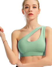 Women One Shoulder Dance Sports Top Crop Athletic Vest Gym Sports Bra Sportswear - DancerInn