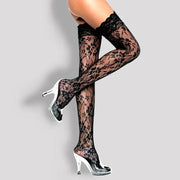 Women Sexy Lace Thigh High Stockings Jacquard Tights Lingerie Fishnet Stocking Pantyhose - DancerInn