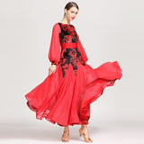 Load image into Gallery viewer, Women Cicada Wing Palace Sleeve Velvet Waltzing Tango Dancing Dress Ballroom Costume Evening Party Dress YL1864