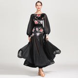Load image into Gallery viewer, Women Cicada Wing Palace Sleeve Velvet Waltzing Tango Dancing Dress Ballroom Costume Evening Party Dress YL1864