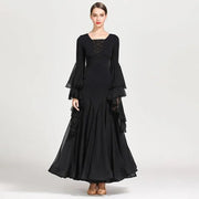 Women Perspective Ultra-thin Elegant Chiffon Yarn Waltzing Tango Dancing Dress Ballroom Costume - DancerInn