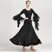 Women Perspective Ultra-thin Elegant Chiffon Yarn Waltzing Tango Dancing Dress Ballroom Costume - DancerInn
