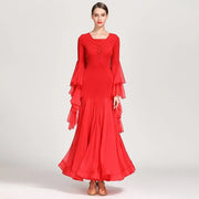 Women Perspective Ultra-thin Elegant Chiffon Yarn Waltzing Tango Dancing Dress Ballroom Costume - DancerInn